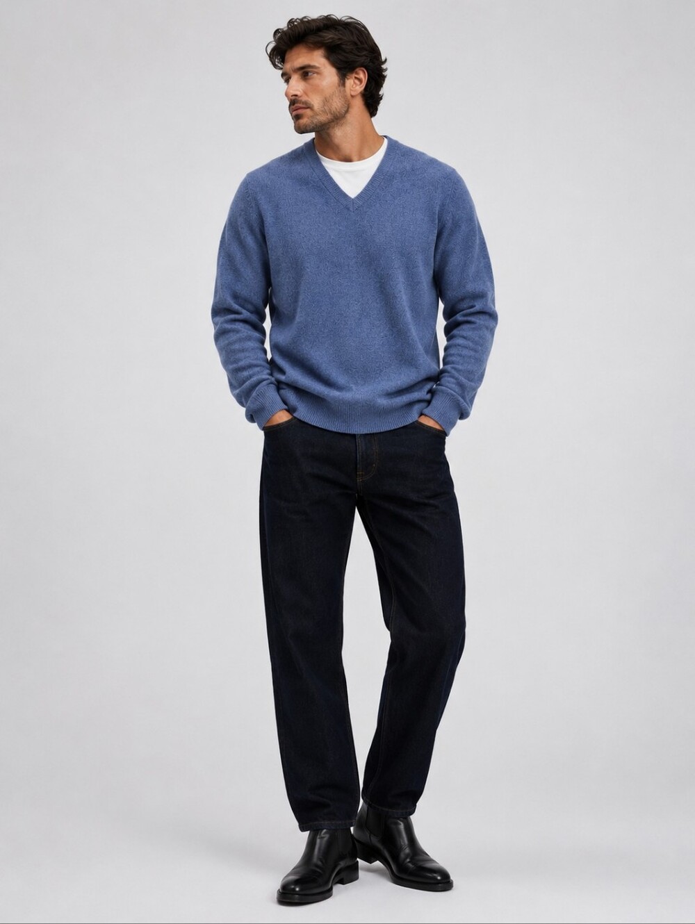Kirkland Signature Men 100% Cashmere V Neck Sweater Heather Blue XXL